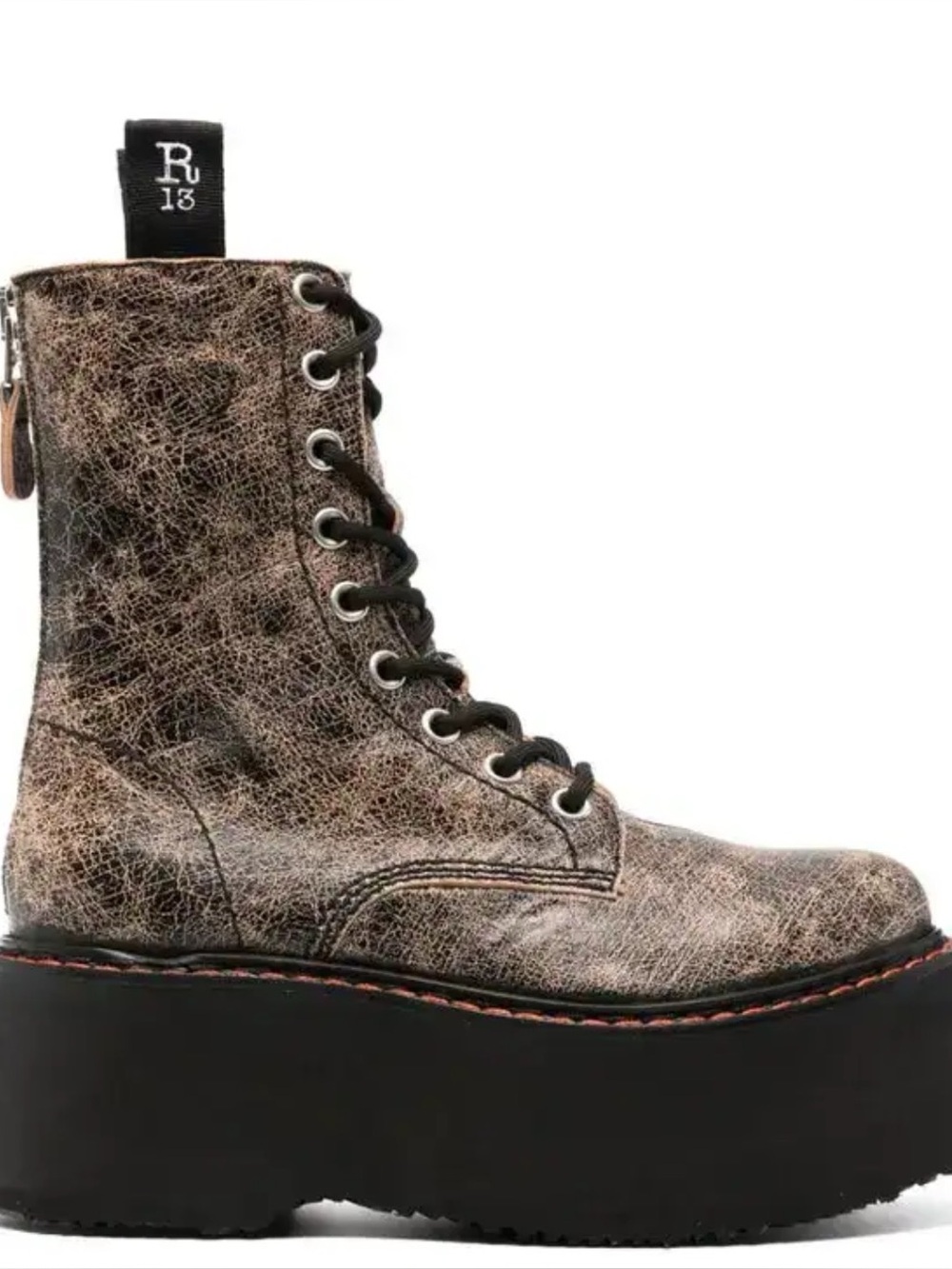 R13 Women's Metallic Distressed Double Platform Combat Boot - Grey
